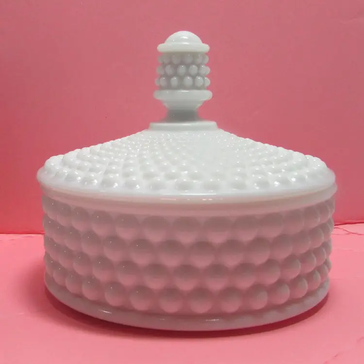 vintage Westmoreland white milk glass hobnail candy dish with lid trinket holder vanity decor
