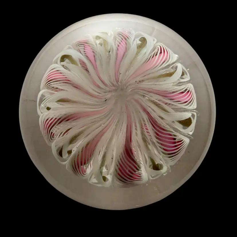 #02 Murano Latticinio Pink / White Lace Ribbons 2” T X 3.25” W