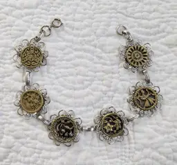 Vintage Silver Tone Bracelet with Brass Buttons