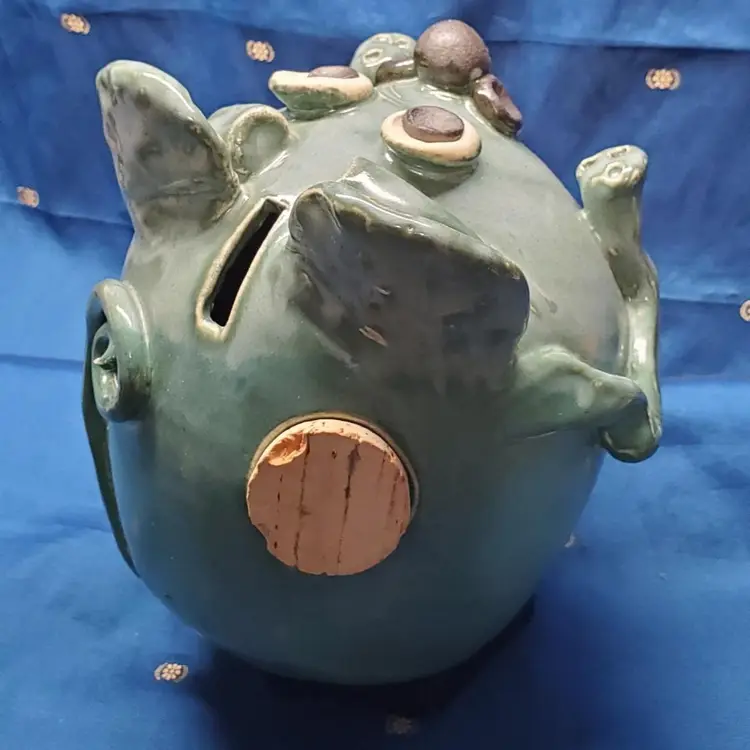 Folk Art Handmade Pottery Mouse bank OOAK