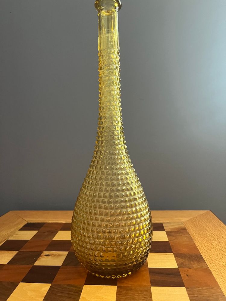 Empoli Amber Diamond Glass Hobnail Genie Bottle Decanter ONLY 15.5” NO STOPPER