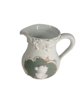 #04 - Antique Jasperware Creamer with Depiction of A Lovely Lady, Side Profile 4 Inches