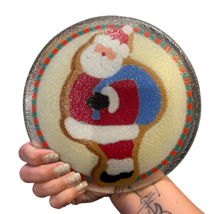 Peggy Karr (signed) Santa Fused Glass Plate