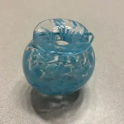 Vintage Blue & White Art Glass Vase Murano Style Hand Blown Rolled Rim