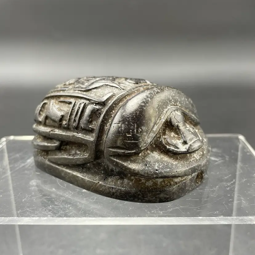 Heart Scarab Beetle Carved Stone Paperweight Figurine Sculpture Egyptian Vintage