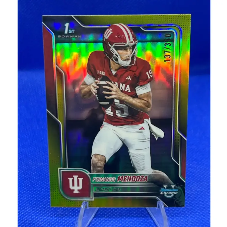 Fernando Mendoza 2025 Bowman Chrome U Yellow Refractor #137/350 Indiana Hoosiers