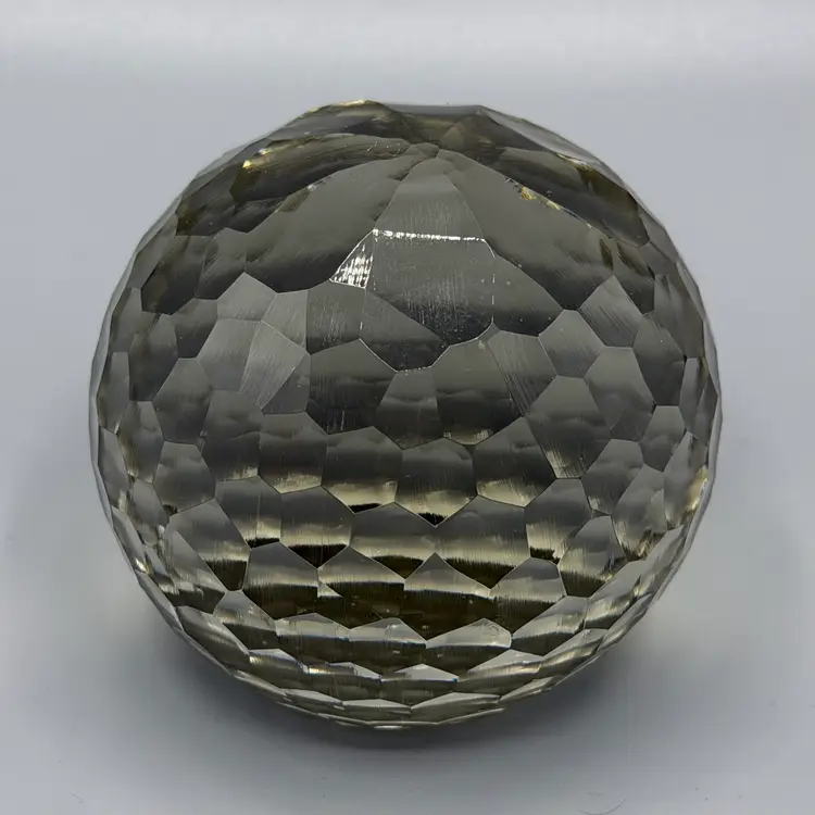 Smokey Glass Cut Faceted Paperweight Round Ball Gray