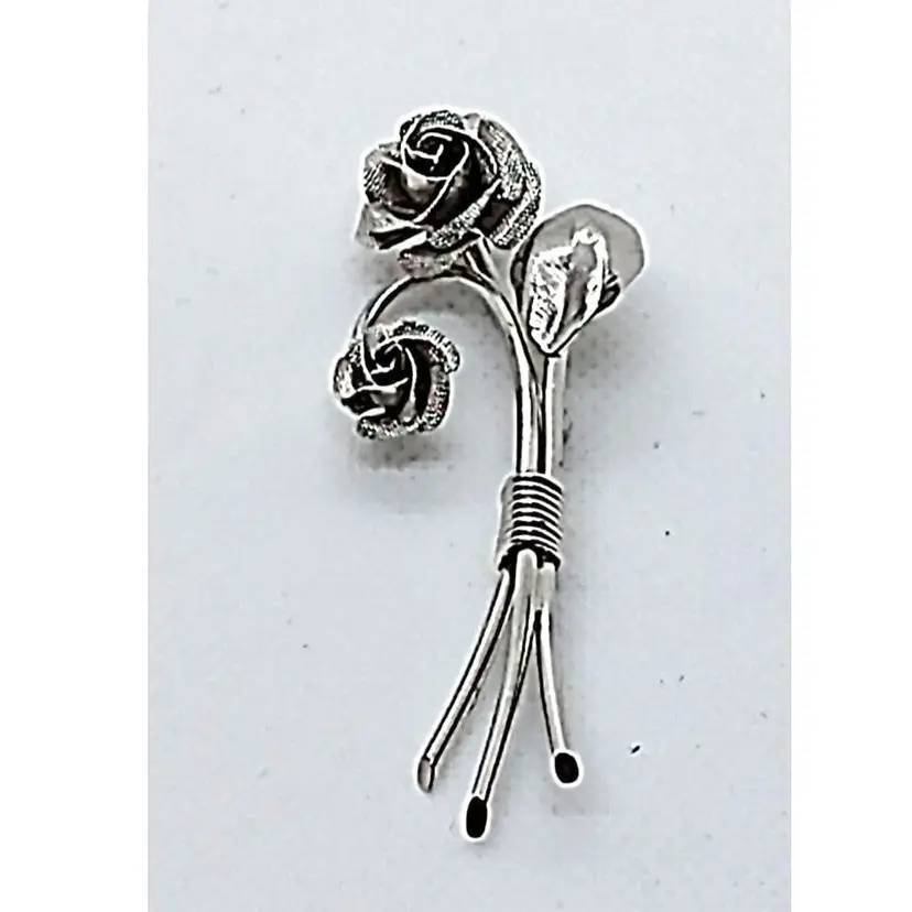 Vintage Silver Tone Roses Brooch