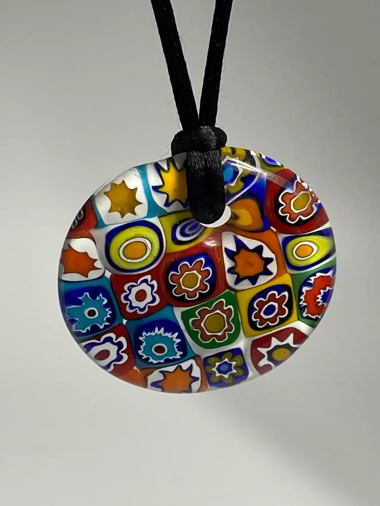 Millefiori Pendant On Rope Necklace, 1.5" Diameter