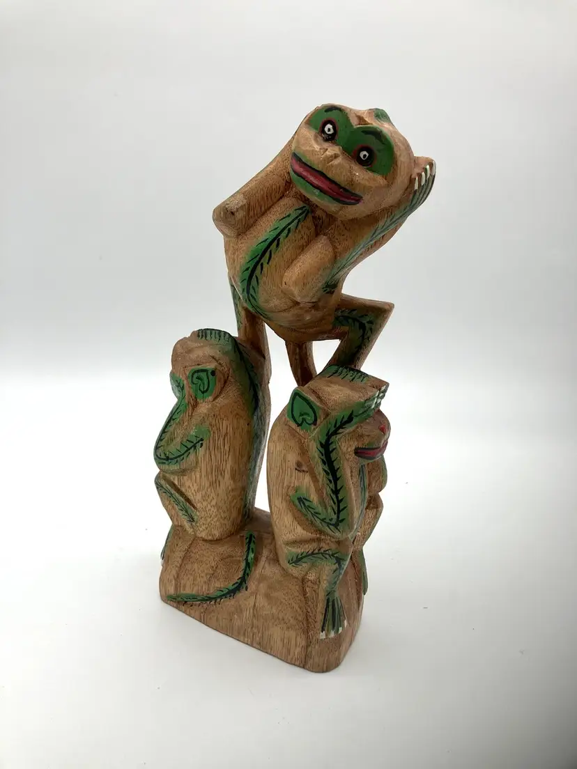 BIN - Three Wise Monkeys Wooden Sculpture Indonesia