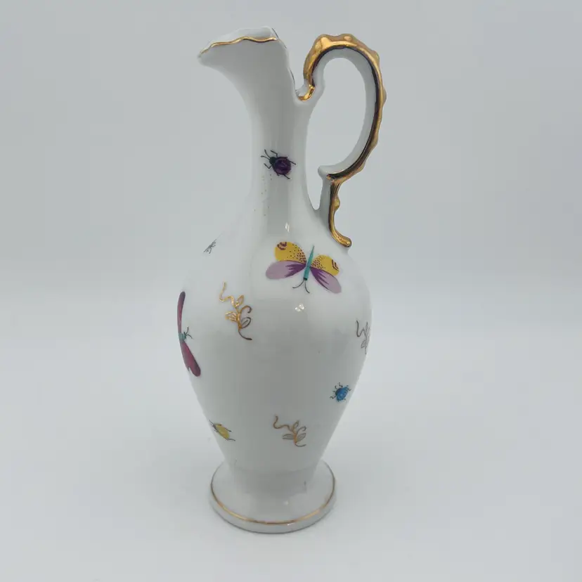 Vintage Butterflies And Bugs Lenwile Ardalt Fine China Pitcher Vase Made in Japan 6.5”