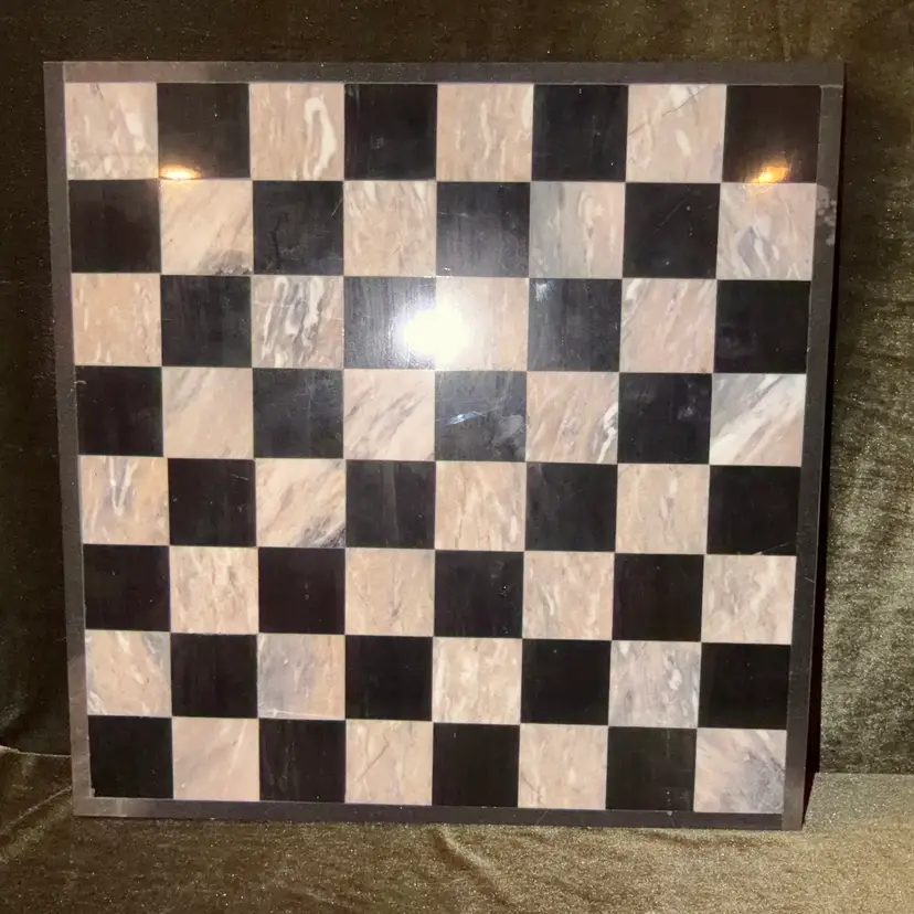Vintage Stone Chess Board Black & Gray Marble Inlay ~13 1/8” Square. Heavy. (Board Only)