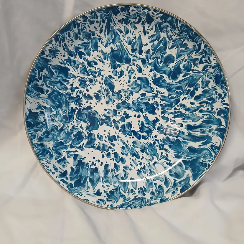 Blue and White Graniteware Enameled Dish