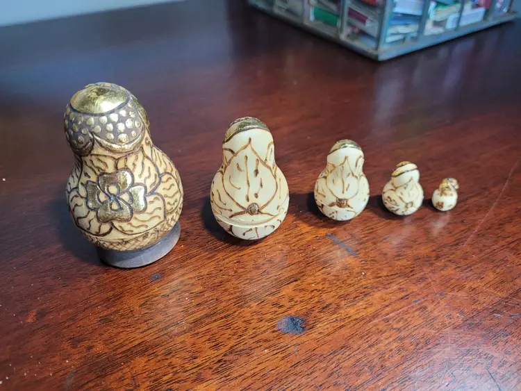 Signed Vintage Gold Matryoshka nesting dolls