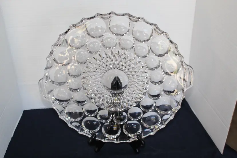 Vtg Echt Bleikristall 12" Clear Crystal Serving Dish Cake Platter Relish Tray