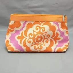 Clinique Orange & Purple Damask Make Up Cosmetic Bag Zipper Pouch