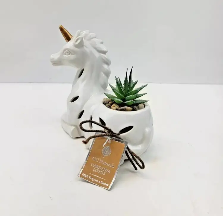 Unicorn Potpourri Sachet Holder Succulent Planter Gardenia Lotus Scent NEW