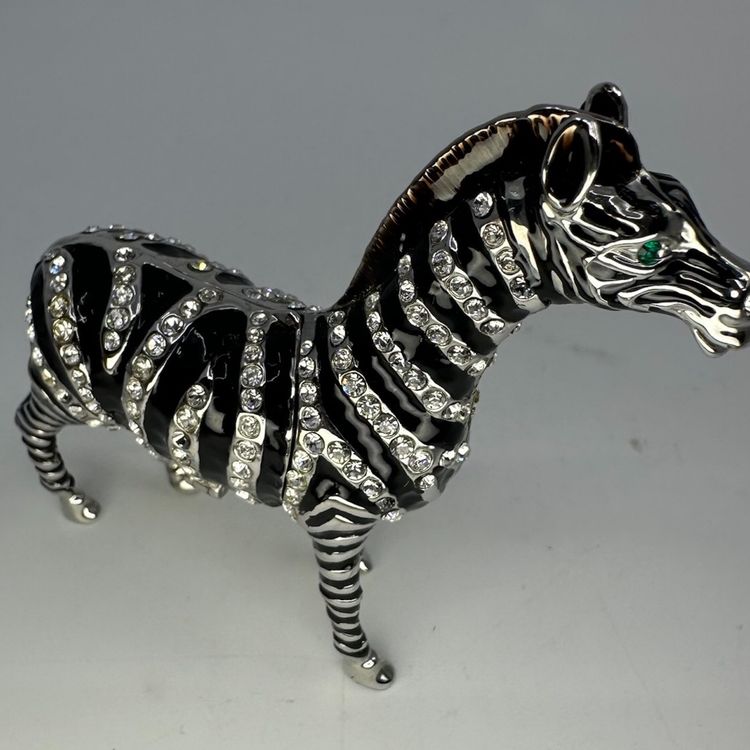 Bejeweled Zebra Enamel Trinket Box