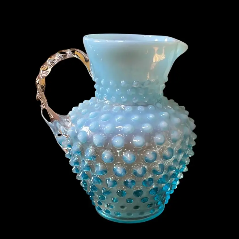 21. Fenton hobnail Opalescent blue syrup/creamer pitcher vase 5–1/2” Tall