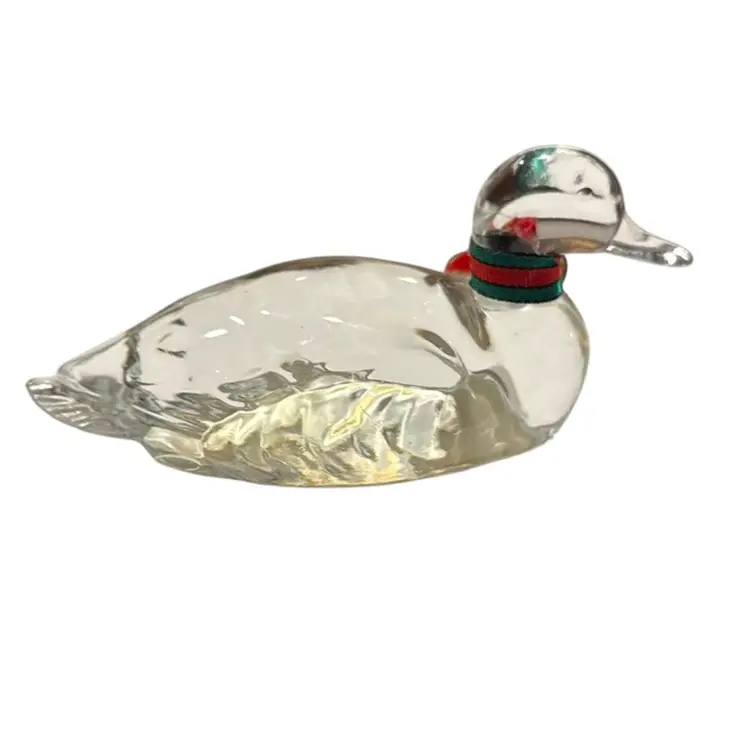 Vintage Fenton Crystal Christmas Duck With Bells On - Original Sticker 5.5” Long