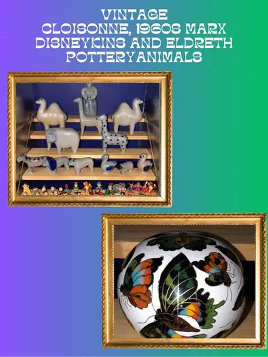 Eldreth Pottery Animals, Cloisonné And Marx Disneykins