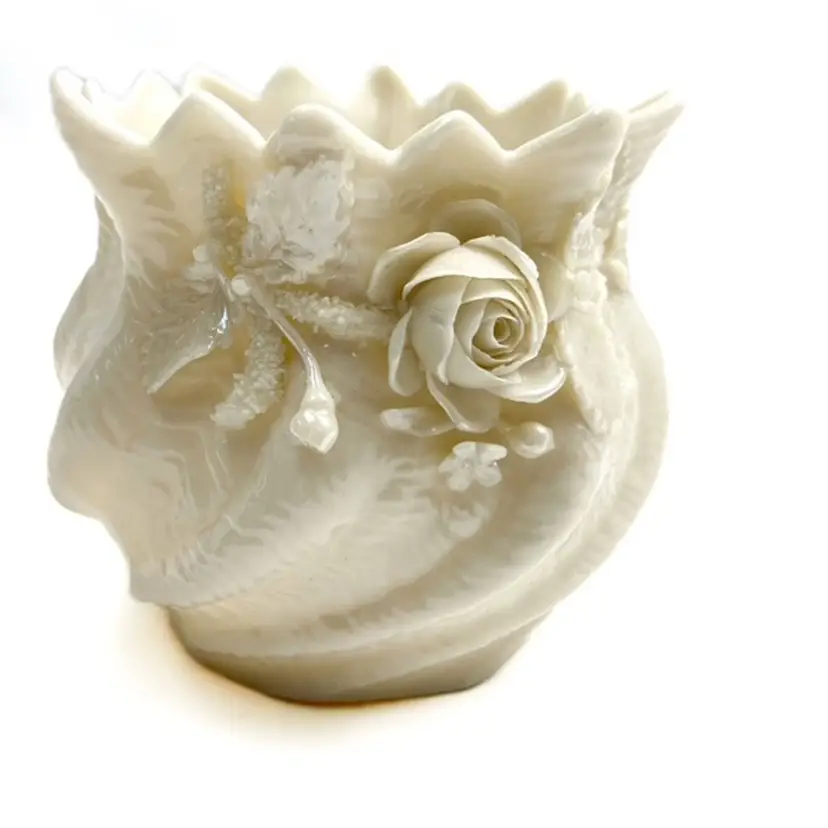 Belleek Irish Porcelain Vintage Iridescent Lusterware Vase Scallop Rim 2.75" tall