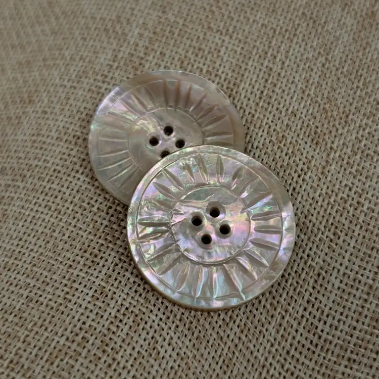 Antique Carved Mother Of Pearl Coat Buttons Abalone Shell Iridescent 4 Hole 1.25"