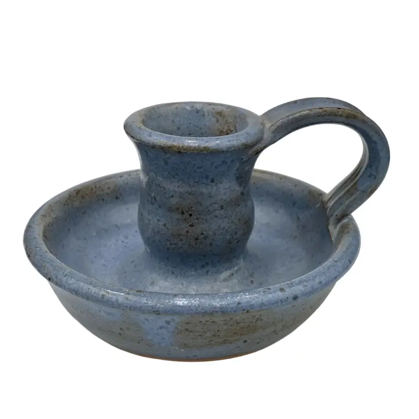 Alicia Daily Studio Pottery Stoneware Chamber (Candle) Stick Holder, Dusky Blue