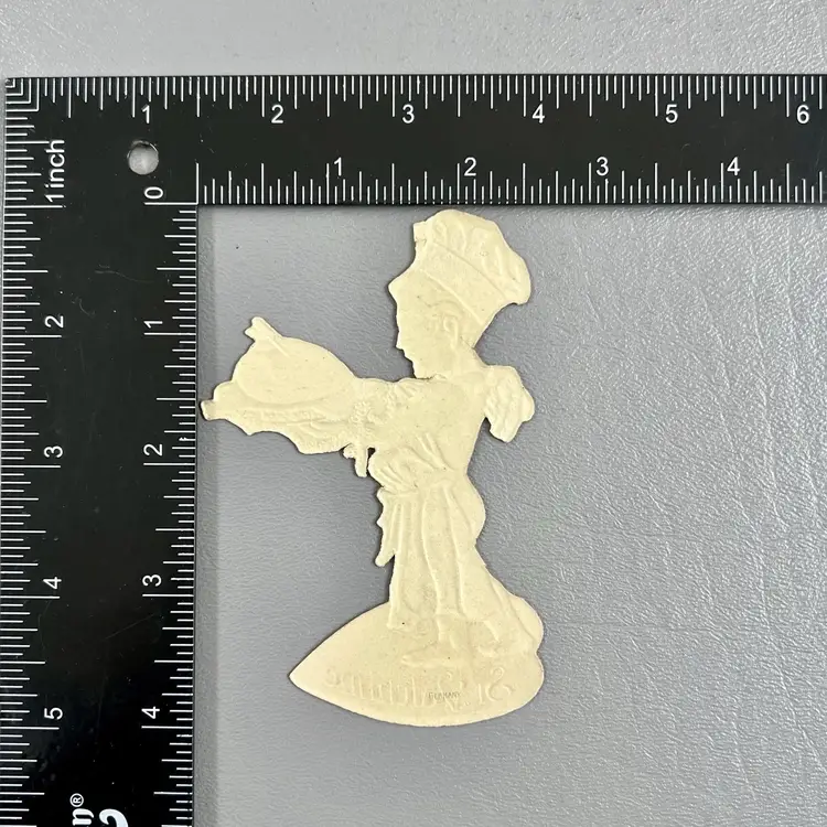 Vintage Die Cut Valentine Greeting Card St Valentine Cupid Serving Heart Embossed 3.75"