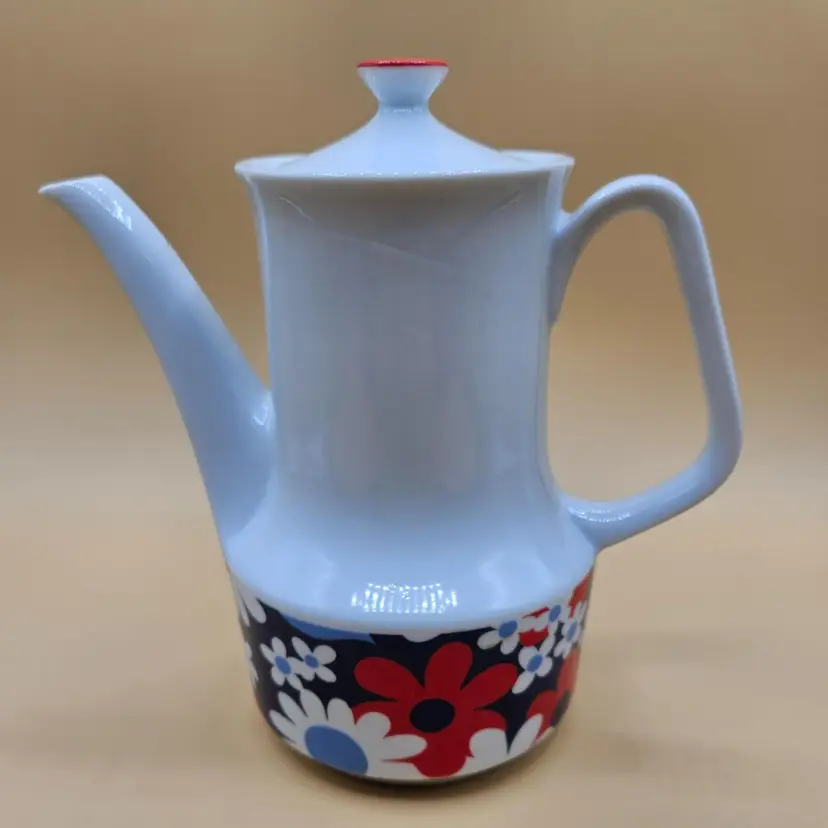 Vintage Napco Floral Red, White & Blue Teapot 7.5"H With Lid