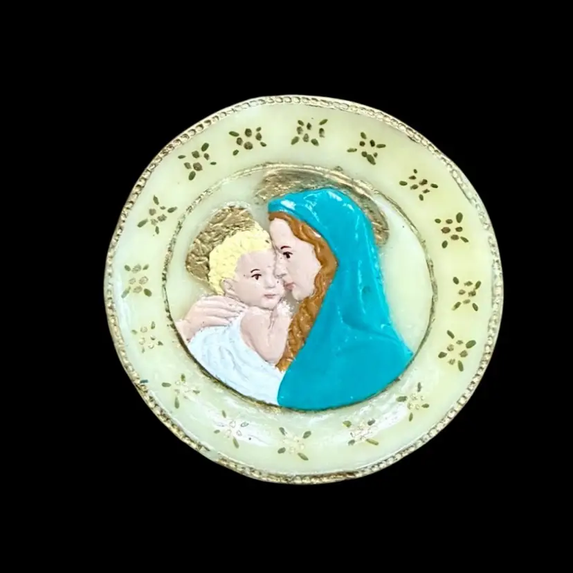 Vintage Wax Ornament Cast From Antique German Mold | Madonna & Child 1825 AS IS
