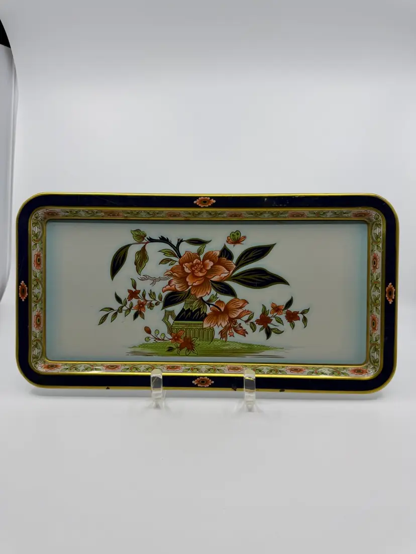 Vintage Daher England Flower Decorated Tin Small Snack Tray 14”