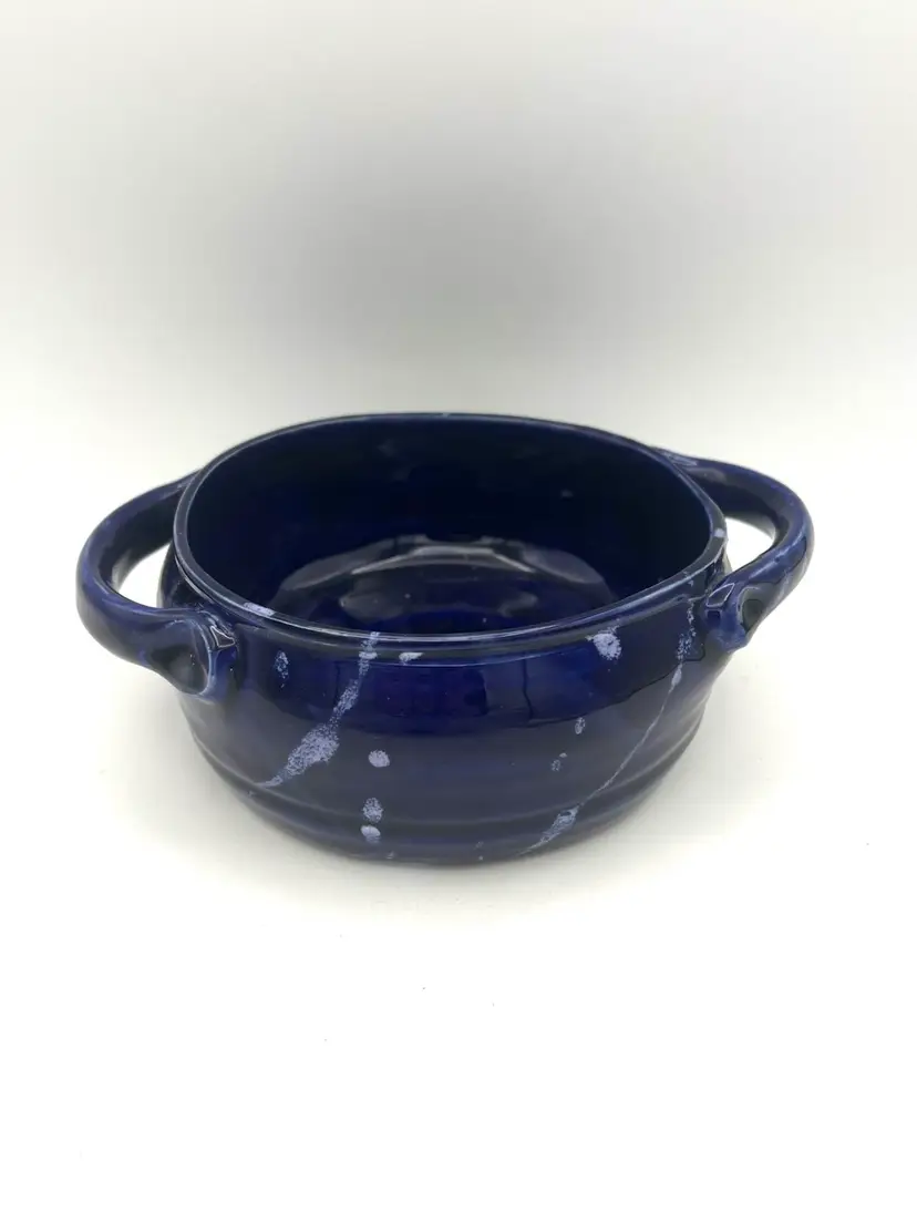 Blue Pottery Handled Bowl