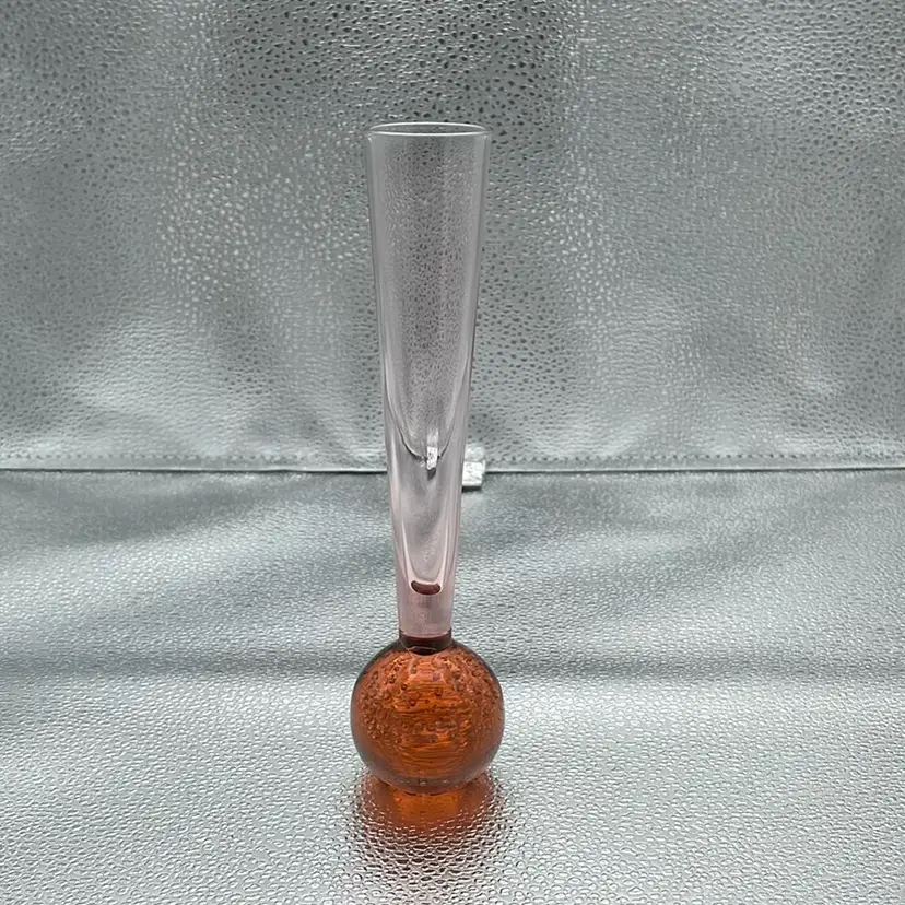 #52 Orange/amber Bud Vase With Flared Top And Controlled Bubble Paperweight Bottom