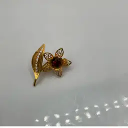 Dainty Floral Red Stone Brooch