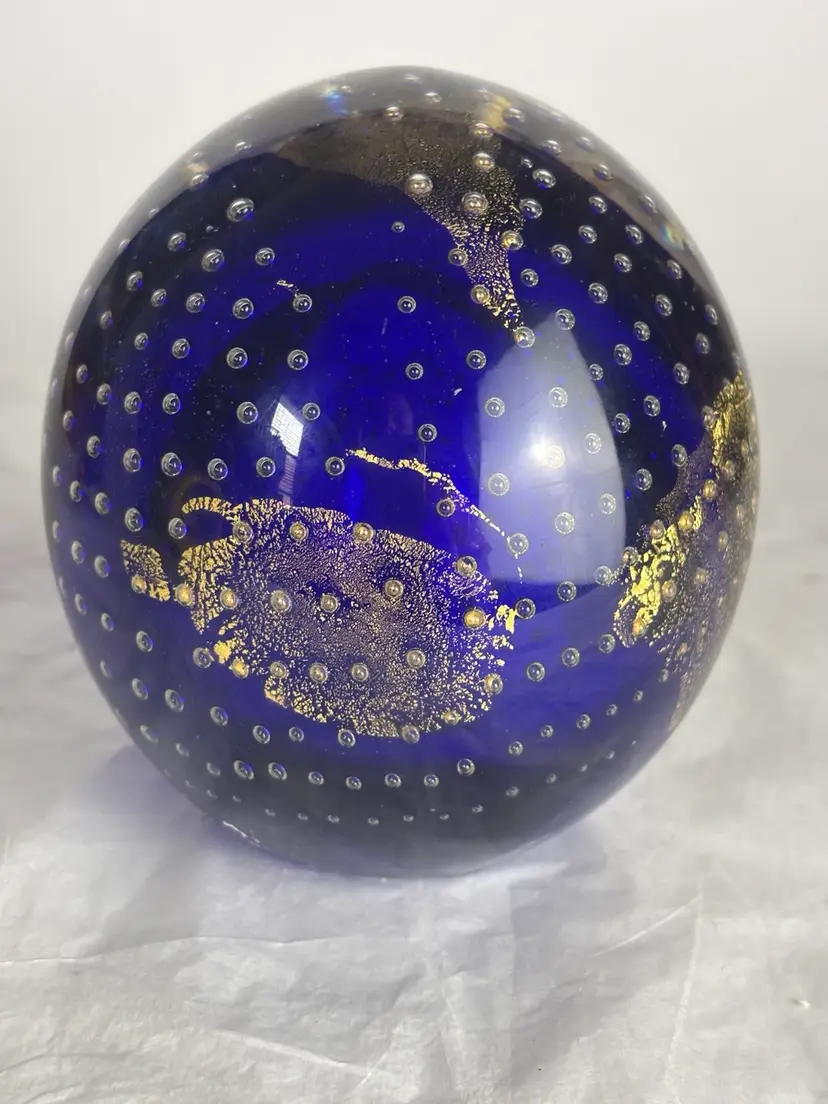 Cobalt And Gold Fleck Globe Paperweight