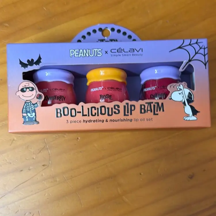 Peanuts X Celavi Halloween Boo-licious Lip Balm 3 Piece Oil Snoopy Cherry Rose