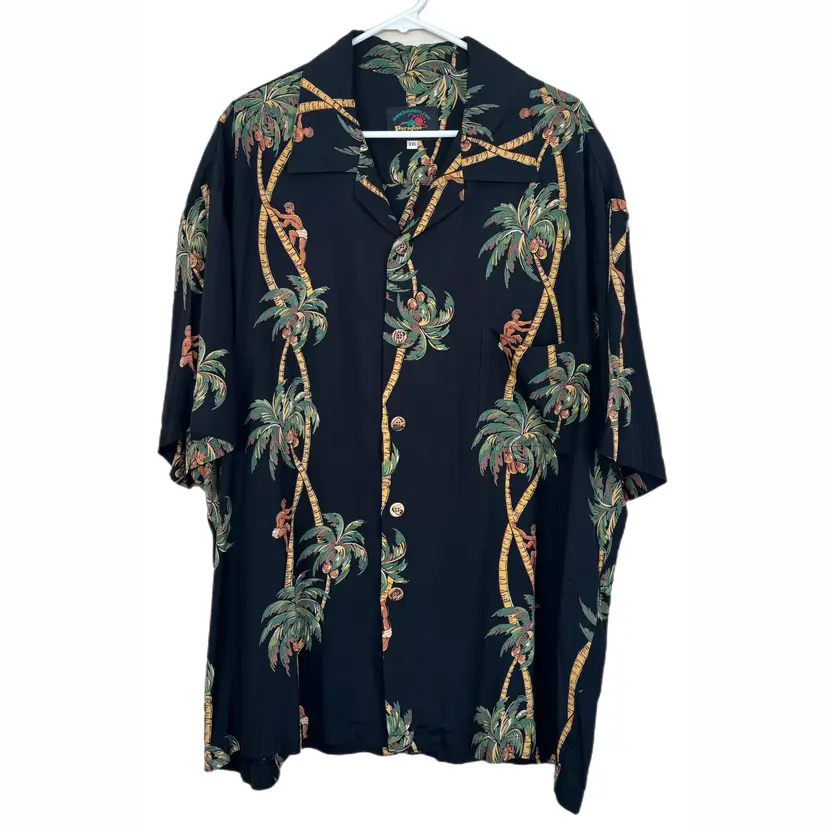 Paradise Hanger XXL Hawaiian Shirt Black Palm Trees Island Made USA Vintage