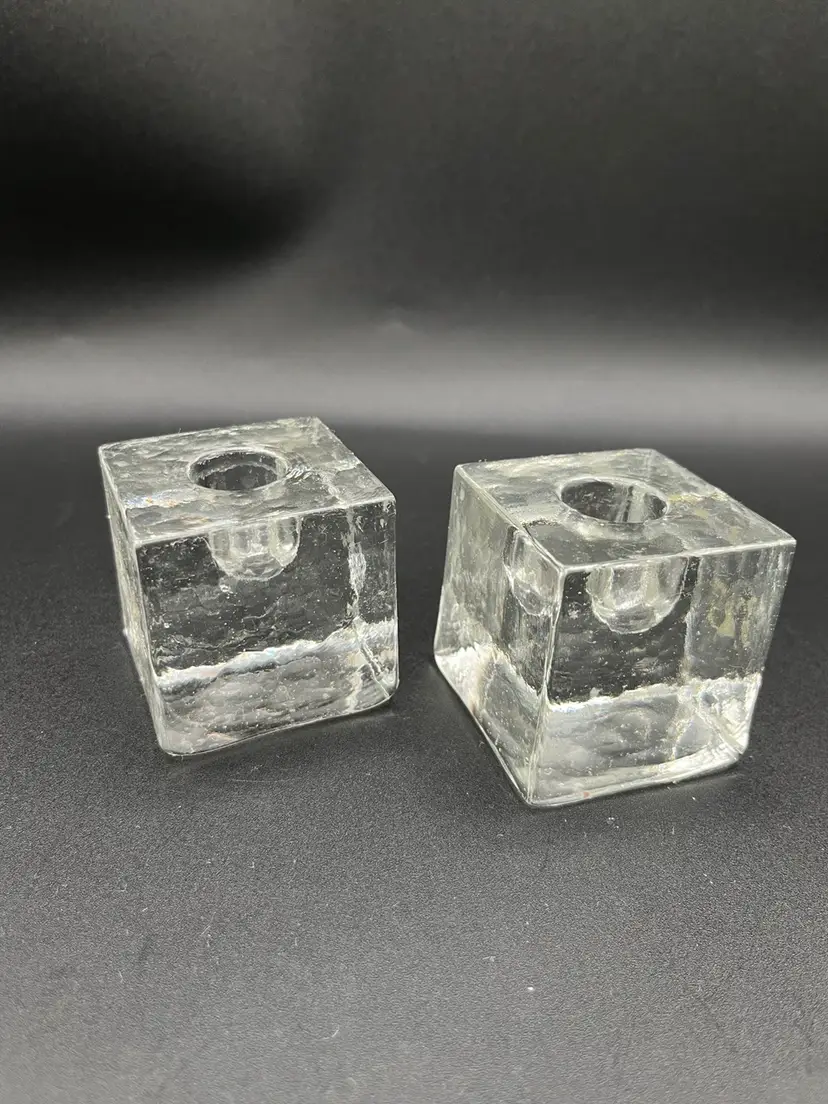 Set Of 2 Kosta Boda Brick Art Glass Textured Candle Holders 2”