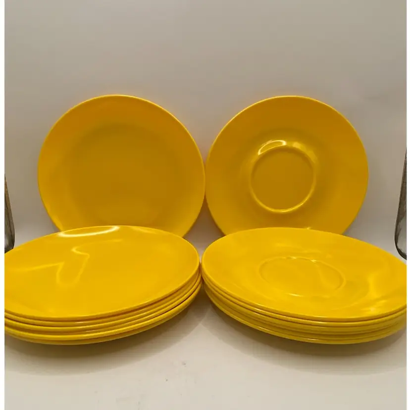 Vintage Texas Ware Small Plate & Saucers, 14 Pcs, Bright Yellow, Like New Condition