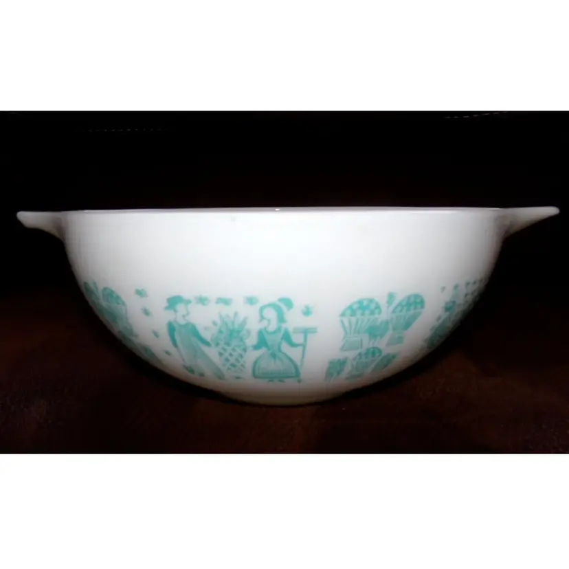 Vintage Pyrex 4QT Cinderella Mixing Bowl 444 Turquoise White REVERSE Amish Butterprint