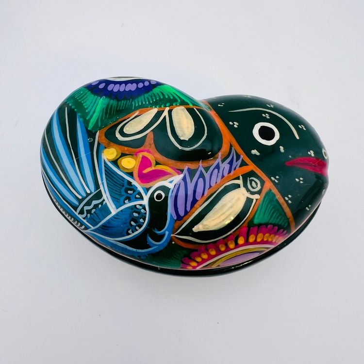 Cute Mexican Pottery Trinket Box GLOWS READ 2.5”x 4” FF