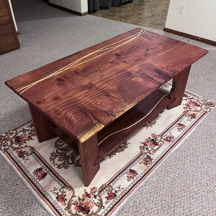 Redwood Coffee Table with Braided Hardwood Inlays