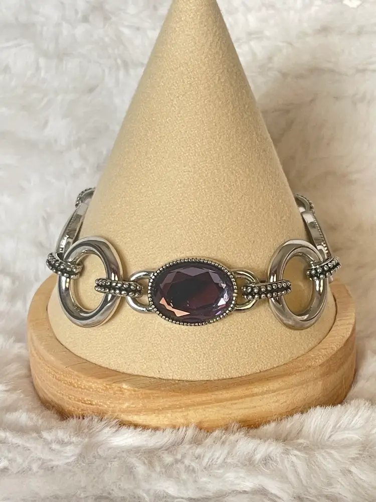 Signed Lia Sophia Toggle Bracelet – Abalone & Purple 7.5”