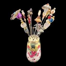 Nippon Floral Hat Pin Holder Or Muffinier with 14 Hat Pins with 20 Hat Pins