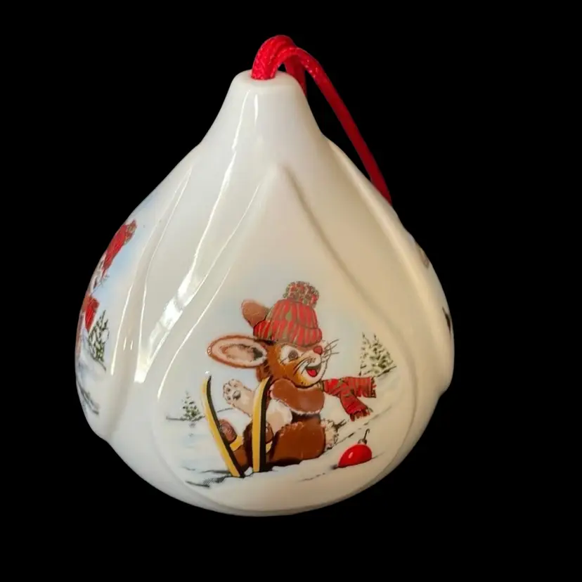 GiftCo Skiing Mice Porcelain Fragrance Hanging Ornament Christmas Decor