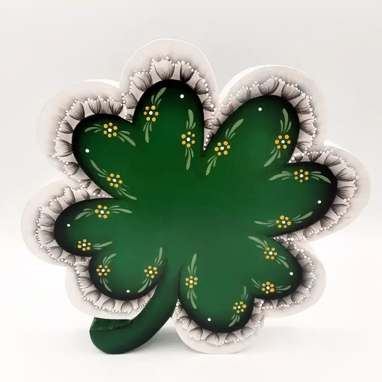 St Patrick's Day Shamrocks Handpainted Wooden Decor Set of 2