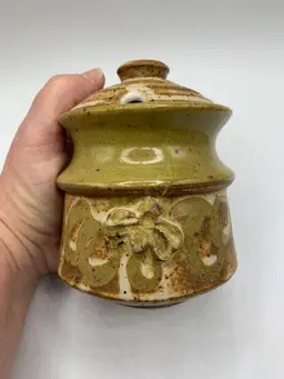 Vintage Studio Pottery Stoneware Honey Pot Artist Signed With Bee On Side