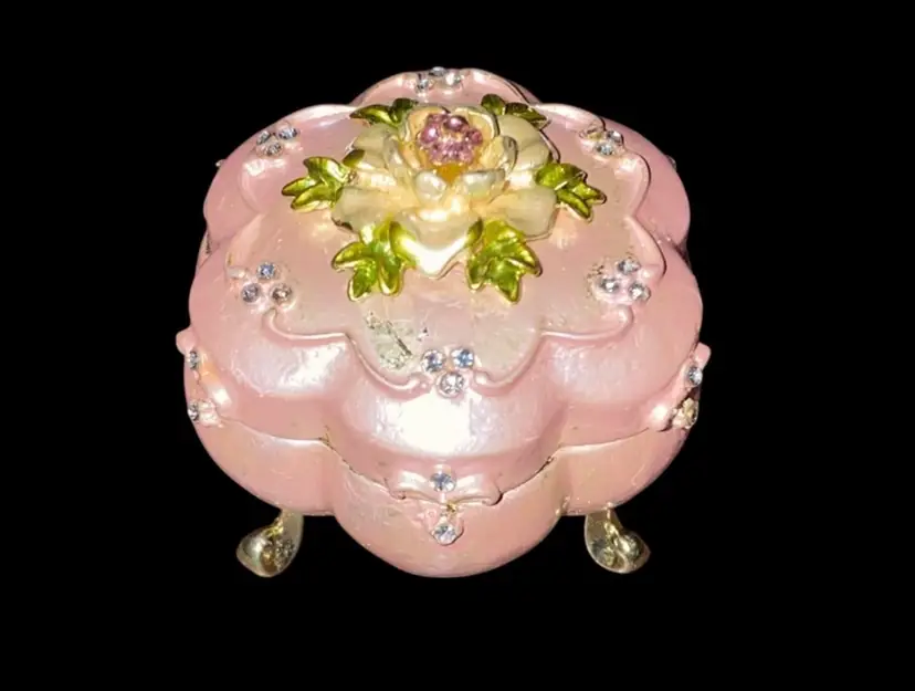 #06-New Old Stock Metal Bejeweled Trinket Box As Pictured