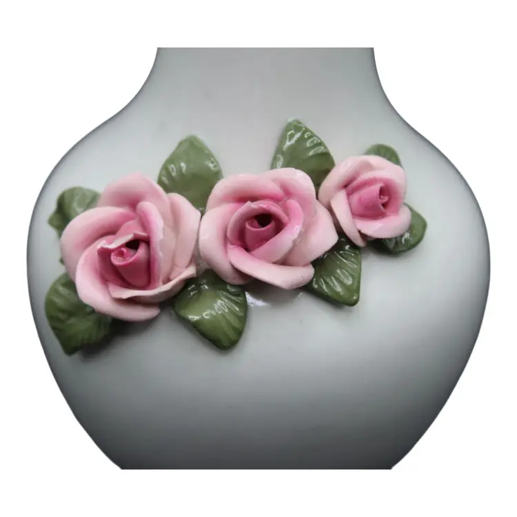 Dresden Vase Applied Roses 7 3/4” Tall
